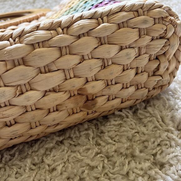 Vintage Straw Handbag - Authentic Cappelli Wooden Handled Purse Beautiful - Picture 5 of 16